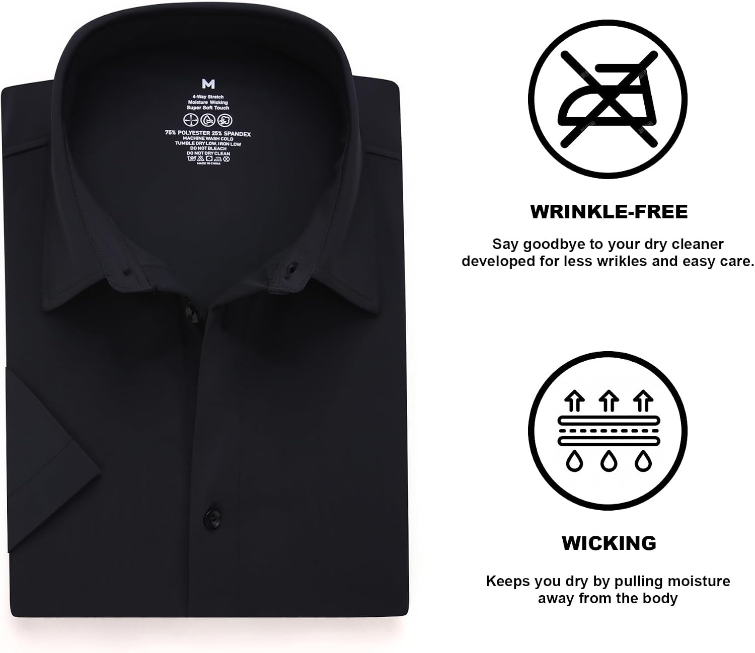 image:imageSAMERM Mens Dress Shirt Stretch Wrinkle Free Casual Button Down Shirts 4Way Stretch amp Moisture Wicking Performance Shirt for Business Wedding Work Church Easy Care Lightweight amp BreathableB2black