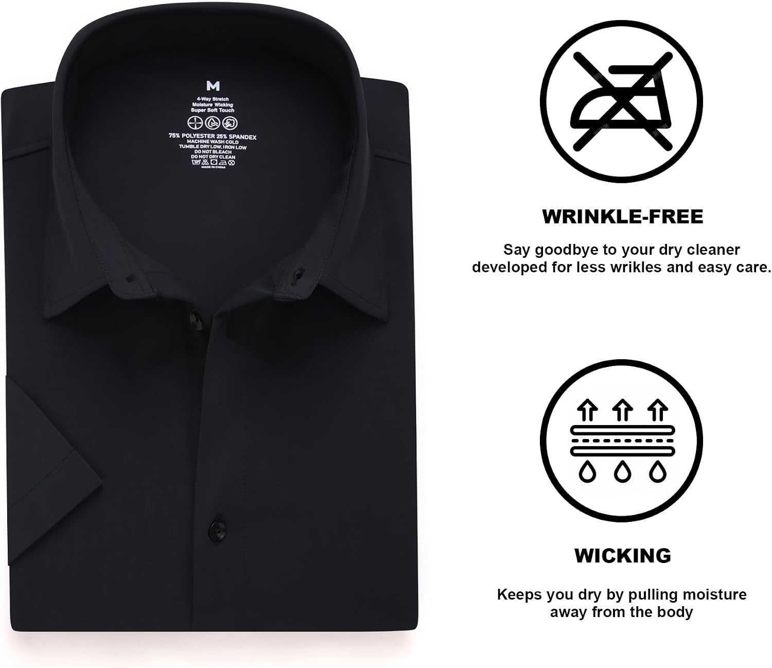 image:imageSAMERM Mens Dress Shirt Stretch Wrinkle Free Casual Button Down Shirts 4Way Stretch amp Moisture Wicking Performance Shirt for Business Wedding Work Church Easy Care Lightweight amp BreathableB2black