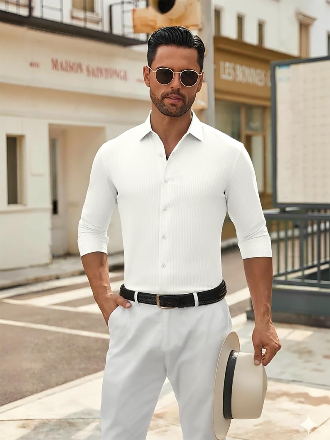 image:imageSAMERM Mens Dress Shirt Stretch Wrinkle Free Casual Button Down Shirts 4Way Stretch amp Moisture Wicking Performance Shirt for Business Wedding Work Church Easy Care Lightweight amp BreathableD1white