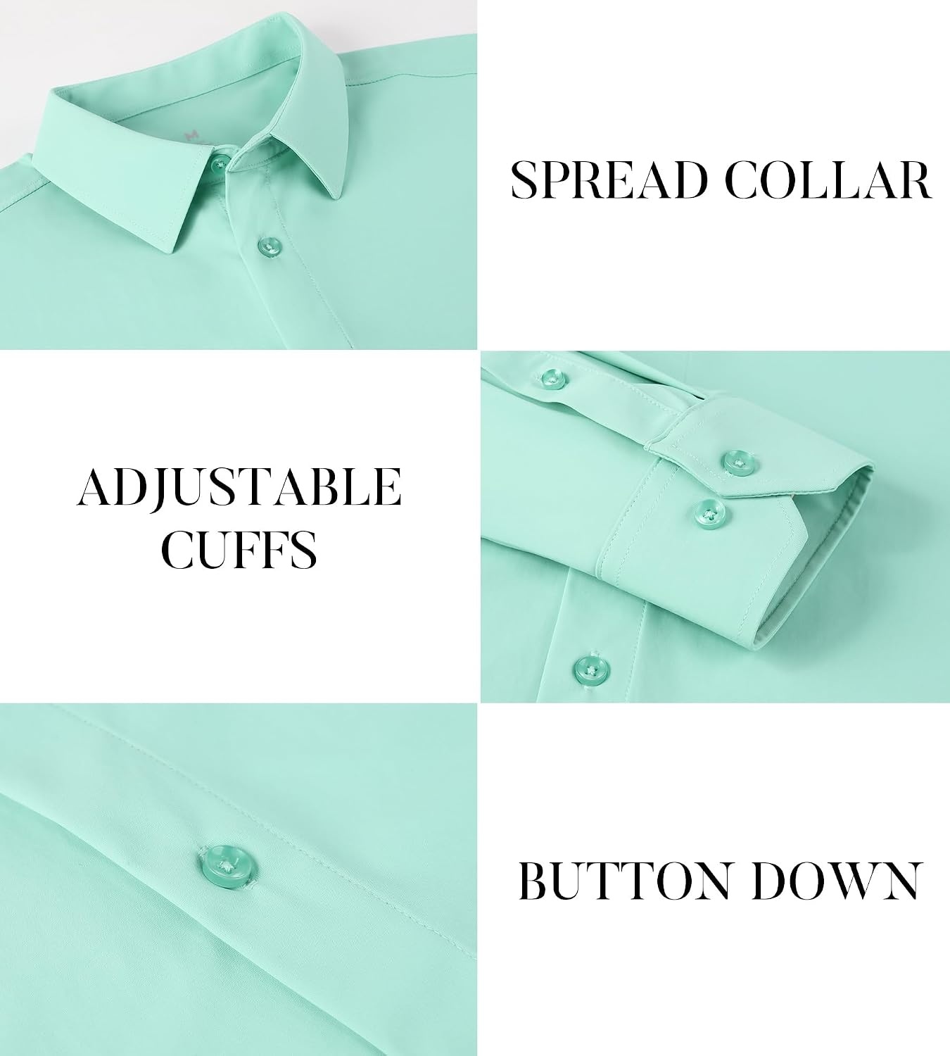 image:imageSAMERM Mens Dress Shirt Stretch Wrinkle Free Casual Button Down Shirts 4Way Stretch amp Moisture Wicking Performance Shirt for Business Wedding Work Church Easy Care Lightweight amp BreathableB12light Green