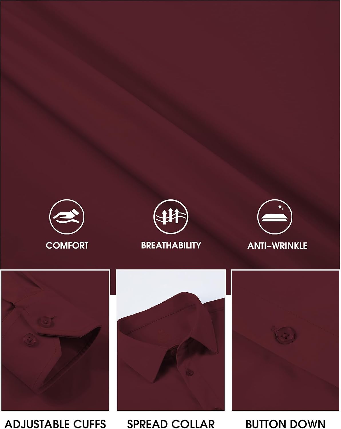 image:imageSAMERM Mens Dress Shirt Stretch Wrinkle Free Casual Button Down Shirts 4Way Stretch amp Moisture Wicking Performance Shirt for Business Wedding Work Church Easy Care Lightweight amp BreathableB6wine