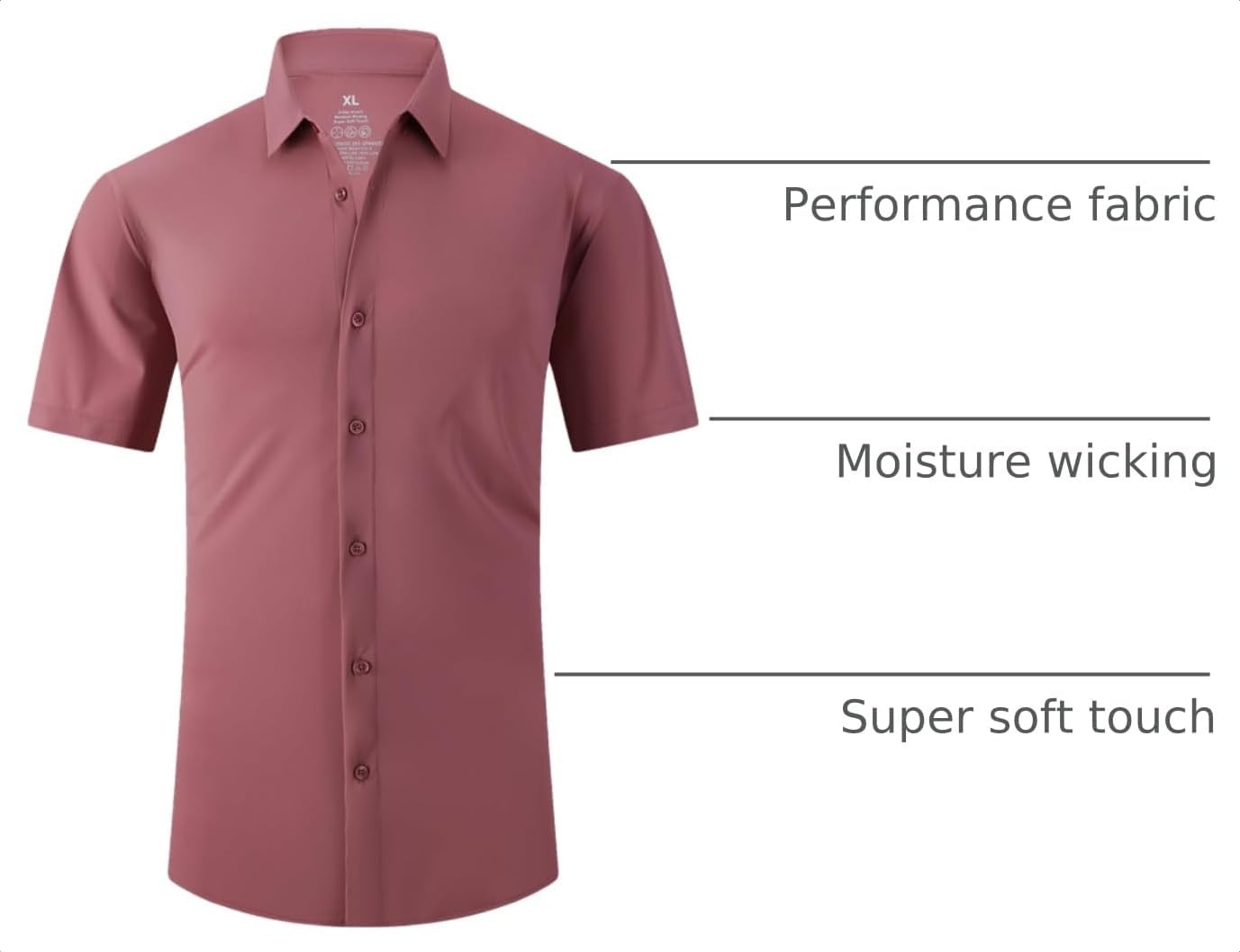 image:imageSAMERM Mens Dress Shirt Stretch Wrinkle Free Casual Button Down Shirts 4Way Stretch amp Moisture Wicking Performance Shirt for Business Wedding Work Church Easy Care Lightweight amp BreathableA5beanpink