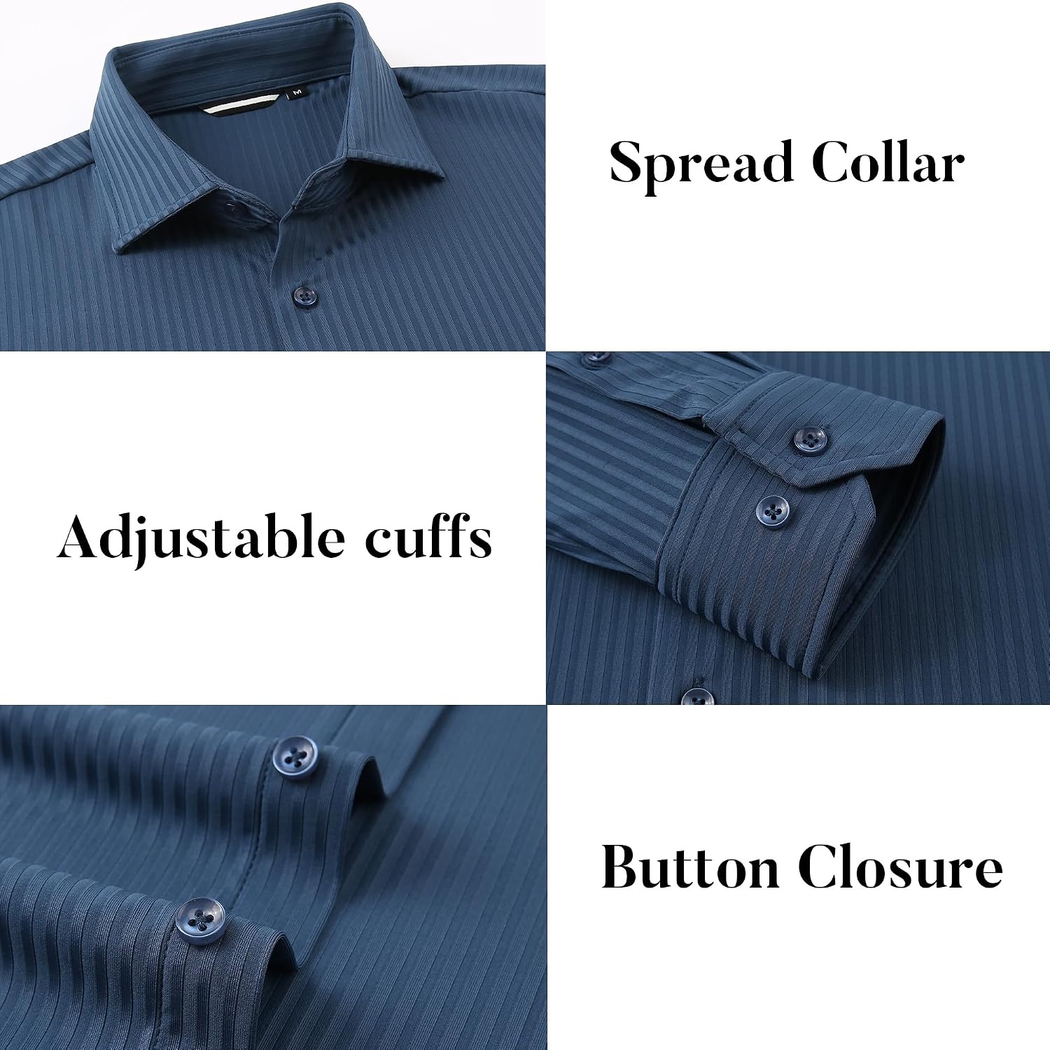 image:imageSAMERM Mens Dress Shirt Stretch Wrinkle Free Casual Button Down Shirts 4Way Stretch amp Moisture Wicking Performance Shirt for Business Wedding Work Church Easy Care Lightweight amp BreathableD3navy