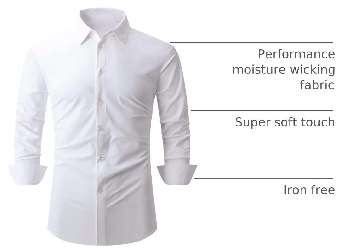 image:imageSAMERM Mens Dress Shirt Stretch Wrinkle Free Casual Button Down Shirts 4Way Stretch amp Moisture Wicking Performance Shirt for Business Wedding Work Church Easy Care Lightweight amp BreathableB1white