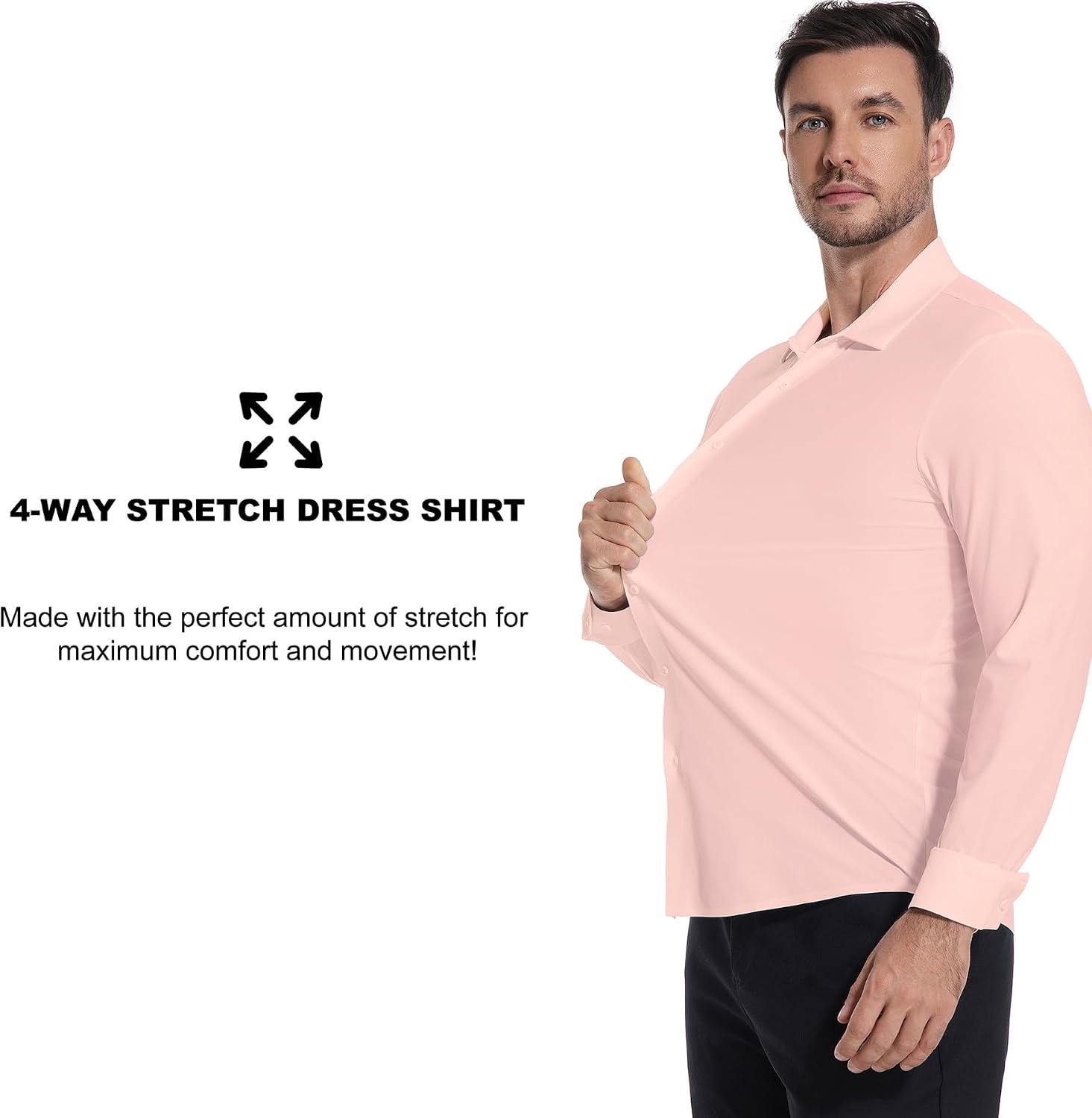 image:imageSAMERM Mens Dress Shirt Stretch Wrinkle Free Casual Button Down Shirts 4Way Stretch amp Moisture Wicking Performance Shirt for Business Wedding Work Church Easy Care Lightweight amp BreathableC1pink