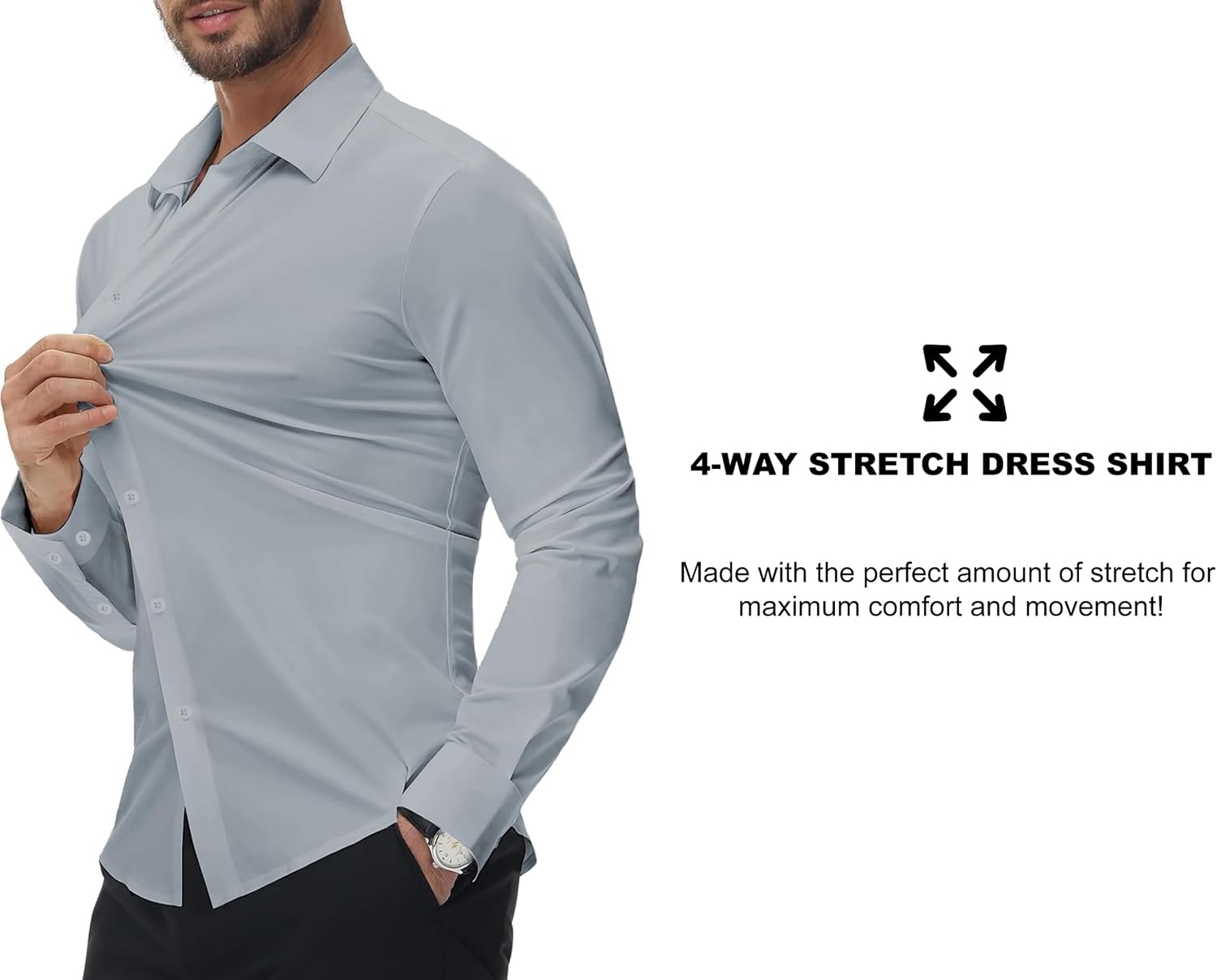 image:imageSAMERM Mens Dress Shirt Stretch Wrinkle Free Casual Button Down Shirts 4Way Stretch amp Moisture Wicking Performance Shirt for Business Wedding Work Church Easy Care Lightweight amp BreathableB5grey
