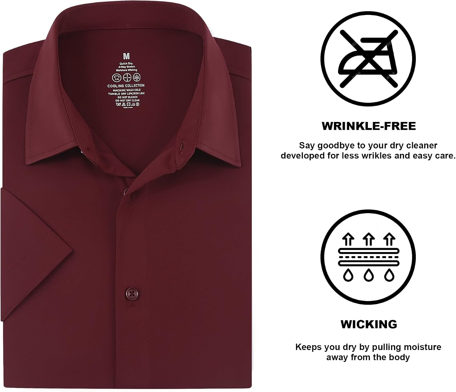 image:imageSAMERM Mens Dress Shirt Stretch Wrinkle Free Casual Button Down Shirts 4Way Stretch amp Moisture Wicking Performance Shirt for Business Wedding Work Church Easy Care Lightweight amp BreathableA9wine