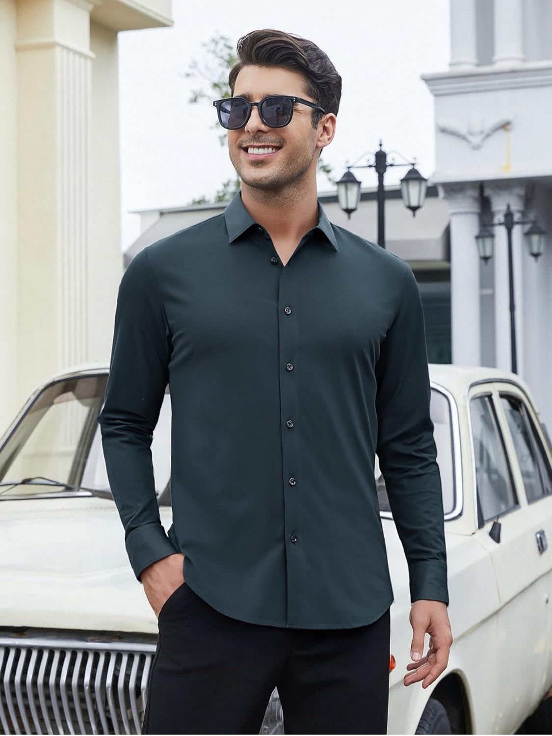 image:imageSAMERM Mens Dress Shirt Stretch Wrinkle Free Casual Button Down Shirts 4Way Stretch amp Moisture Wicking Performance Shirt for Business Wedding Work Church Easy Care Lightweight amp BreathableB4navy