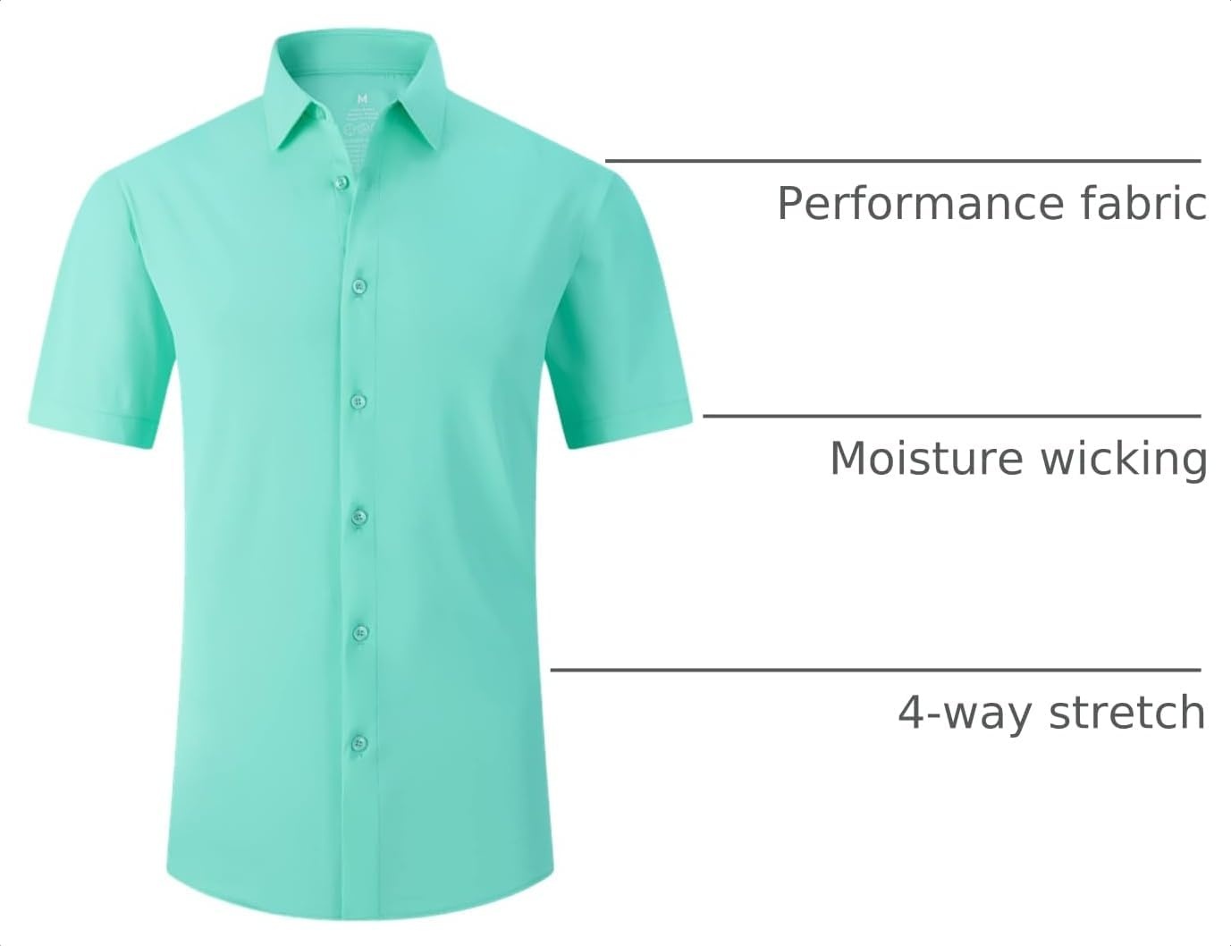 image:imageSAMERM Mens Dress Shirt Stretch Wrinkle Free Casual Button Down Shirts 4Way Stretch amp Moisture Wicking Performance Shirt for Business Wedding Work Church Easy Care Lightweight amp BreathableA13lightgreen