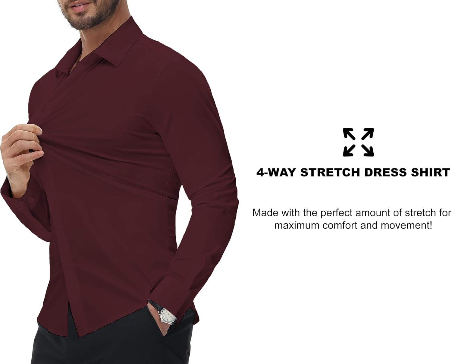 image:imageSAMERM Mens Dress Shirt Stretch Wrinkle Free Casual Button Down Shirts 4Way Stretch amp Moisture Wicking Performance Shirt for Business Wedding Work Church Easy Care Lightweight amp BreathableB6wine