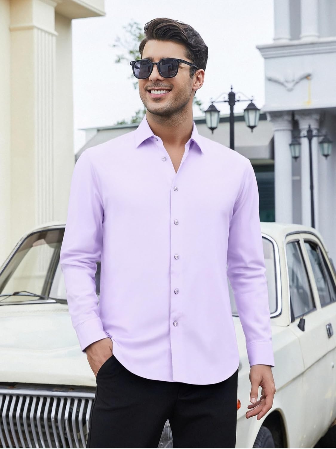 image:imageSAMERM Mens Dress Shirt Stretch Wrinkle Free Casual Button Down Shirts 4Way Stretch amp Moisture Wicking Performance Shirt for Business Wedding Work Church Easy Care Lightweight amp BreathableB7purple