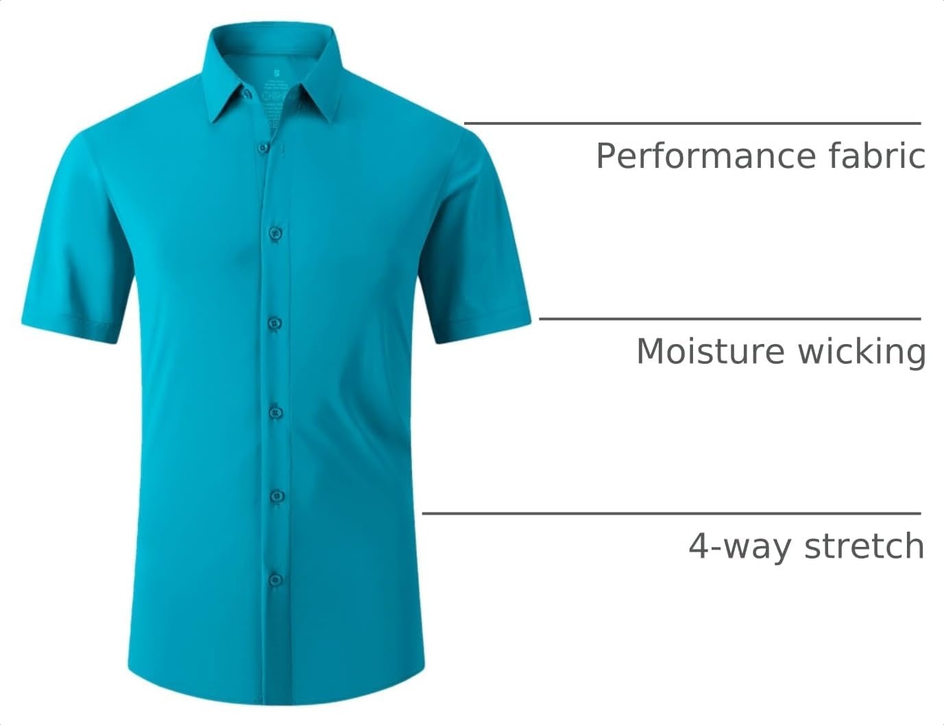 image:imageSAMERM Mens Dress Shirt Stretch Wrinkle Free Casual Button Down Shirts 4Way Stretch amp Moisture Wicking Performance Shirt for Business Wedding Work Church Easy Care Lightweight amp BreathableA4turquoise