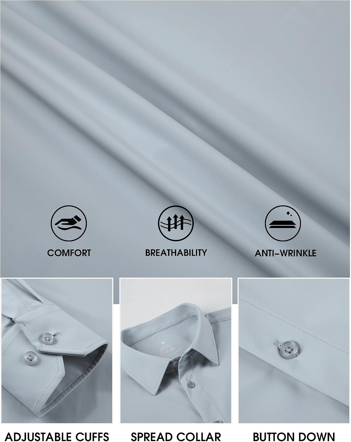 image:imageSAMERM Mens Dress Shirt Stretch Wrinkle Free Casual Button Down Shirts 4Way Stretch amp Moisture Wicking Performance Shirt for Business Wedding Work Church Easy Care Lightweight amp BreathableGrey Long Sleeve Shirt