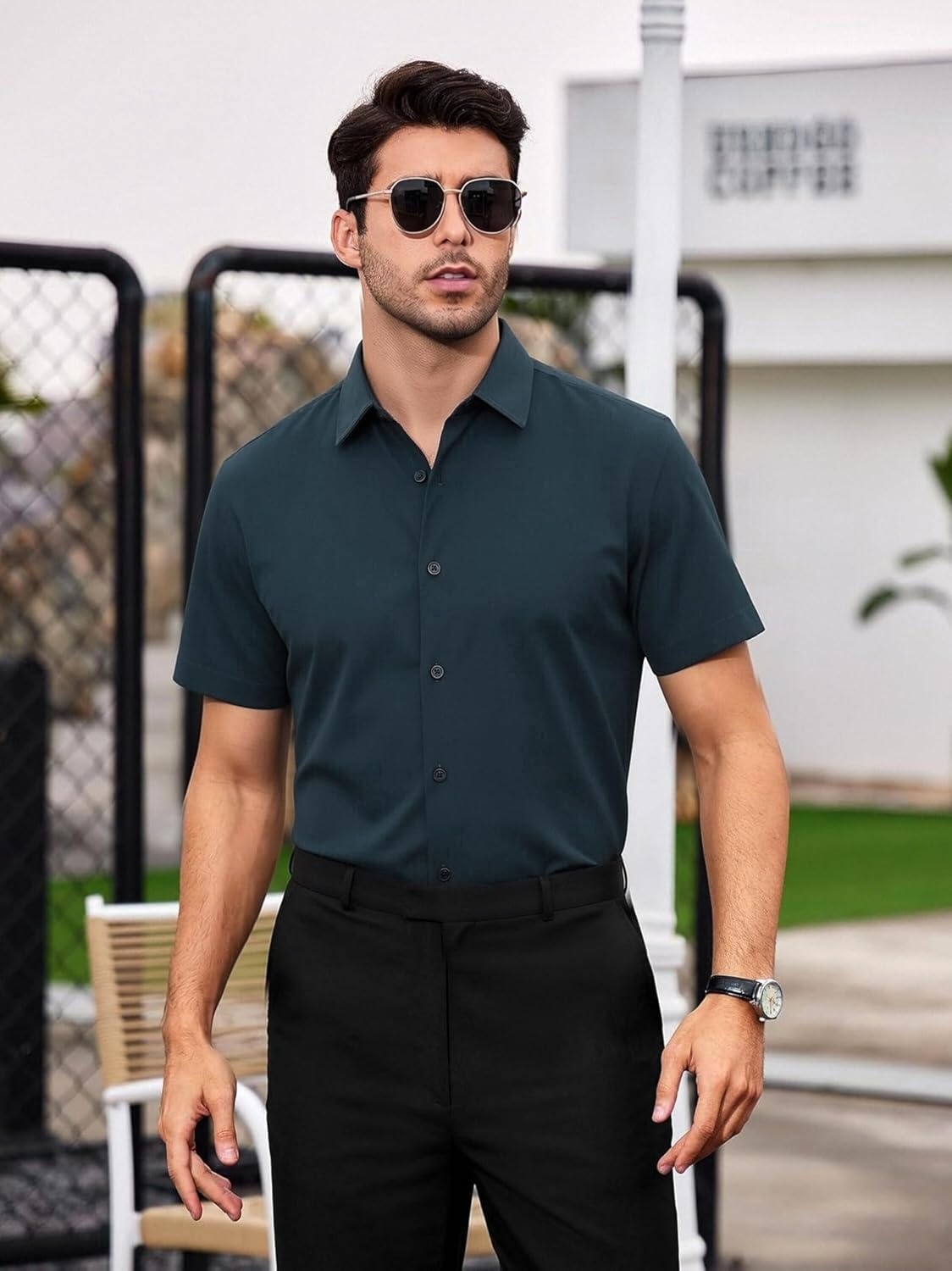 image:imageSAMERM Mens Dress Shirt Stretch Wrinkle Free Casual Button Down Shirts 4Way Stretch amp Moisture Wicking Performance Shirt for Business Wedding Work Church Easy Care Lightweight amp BreathableA6navy