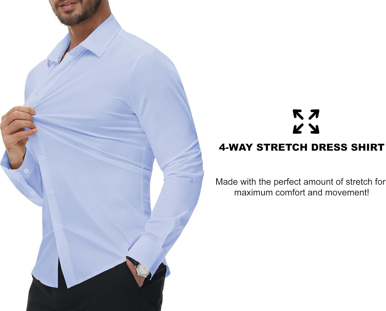 image:imageSAMERM Mens Dress Shirt Stretch Wrinkle Free Casual Button Down Shirts 4Way Stretch amp Moisture Wicking Performance Shirt for Business Wedding Work Church Easy Care Lightweight amp BreathableB3blue