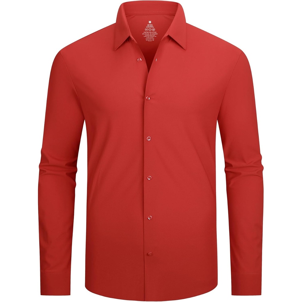 image:imageSAMERM Mens Dress Shirt Stretch Wrinkle Free Casual Button Down Shirts 4Way Stretch amp Moisture Wicking Performance Shirt for Business Wedding Work Church Easy Care Lightweight amp BreathableC2red