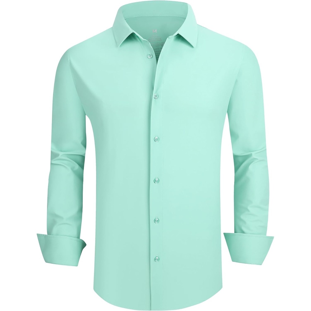 image:imageSAMERM Mens Dress Shirt Stretch Wrinkle Free Casual Button Down Shirts 4Way Stretch amp Moisture Wicking Performance Shirt for Business Wedding Work Church Easy Care Lightweight amp BreathableB12light Green
