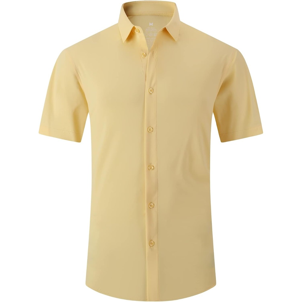 image:imageSAMERM Mens Dress Shirt Stretch Wrinkle Free Casual Button Down Shirts 4Way Stretch amp Moisture Wicking Performance Shirt for Business Wedding Work Church Easy Care Lightweight amp BreathableA12yellow