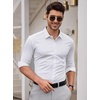 SAMERM Mens Dress Shirt Stretch Wrinkle Free Casual Button Down Shirts | 4-Way Stretch & Moisture Wicking Performance Shirt for Business, Wedding, Work, Church, Easy Care Lightweight & Breathable(B1-white)
