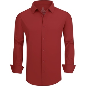 SAMERM Mens Dress Shirt Stretch Wrinkle Free Casual Button Down Shirts | 4-Way Stretch & Moisture Wicking Performance Shirt for Business, Wedding, Work, Church, Easy Care Lightweight & Breathable(New Red)