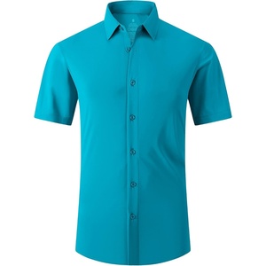 SAMERM Mens Dress Shirt Stretch Wrinkle Free Casual Button Down Shirts | 4-Way Stretch & Moisture Wicking Performance Shirt for Business, Wedding, Work, Church, Easy Care Lightweight & Breathable(A4-turquoise)