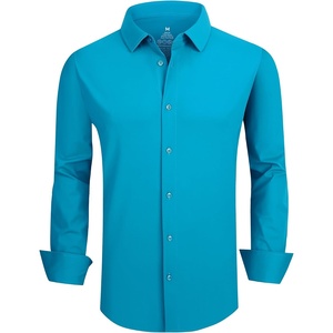 SAMERM Mens Dress Shirt Stretch Wrinkle Free Casual Button Down Shirts | 4-Way Stretch & Moisture Wicking Performance Shirt for Business, Wedding, Work, Church, Easy Care Lightweight & Breathable(B11-lake Blue)