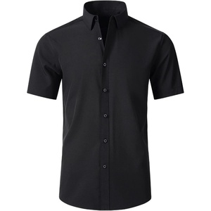 SAMERM Mens Dress Shirt Stretch Wrinkle Free Casual Button Down Shirts | 4-Way Stretch & Moisture Wicking Performance Shirt for Business, Wedding, Work, Church, Easy Care Lightweight & Breathable(A2-black)