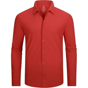 SAMERM Mens Dress Shirt Stretch Wrinkle Free Casual Button Down Shirts | 4-Way Stretch & Moisture Wicking Performance Shirt for Business, Wedding, Work, Church, Easy Care Lightweight & Breathable(C2-red)
