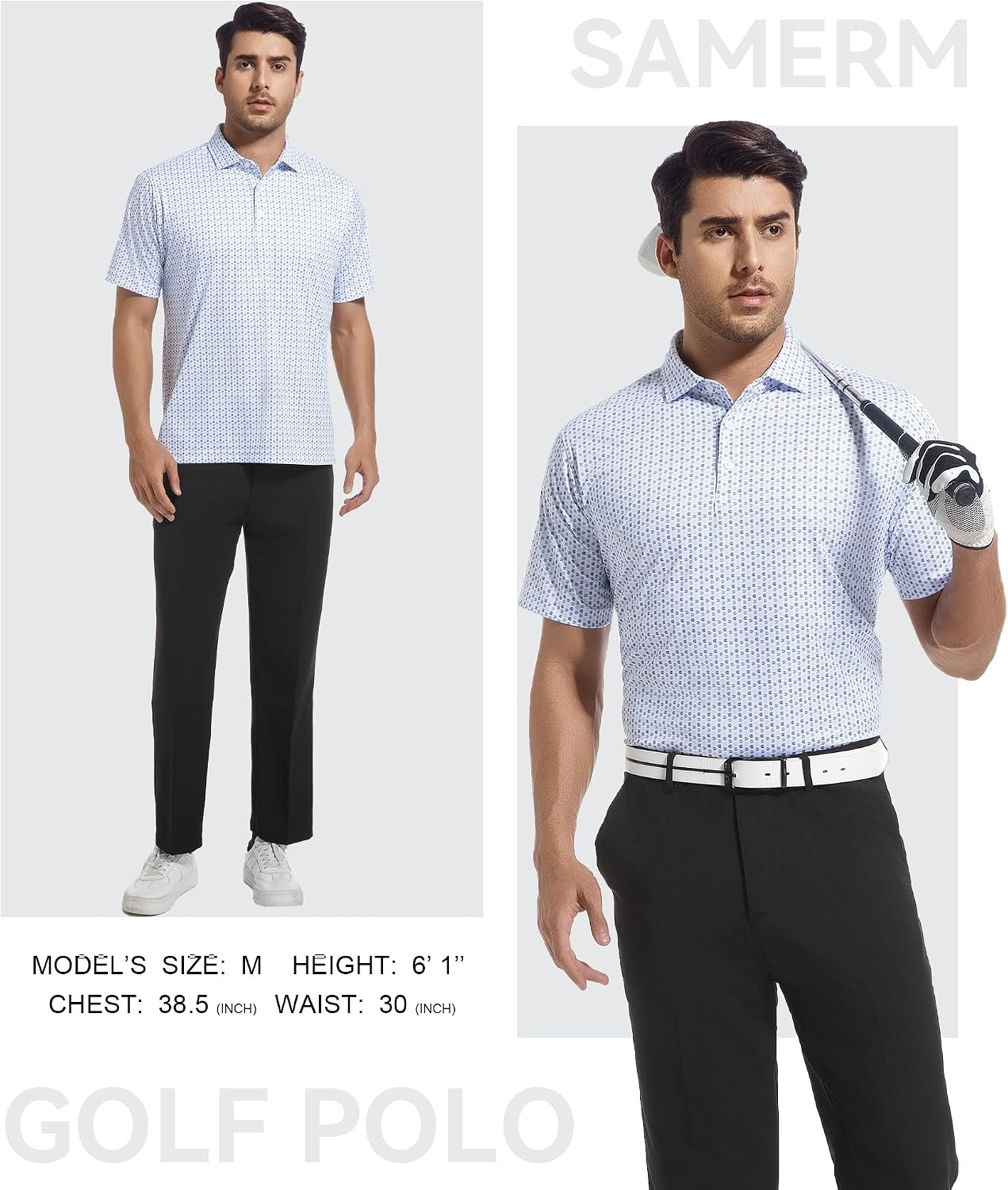 image:imageSAMERM Mens Golf Shirts Dry Fit Performance Sport Polo Shirts for Men Moisture Wicking Casual Print Golf Shirt Short Sleeve Stiff Collar 4Way Stretch Lightweight Comfort for SportWorkStay CoolWhite U Golf Shirt