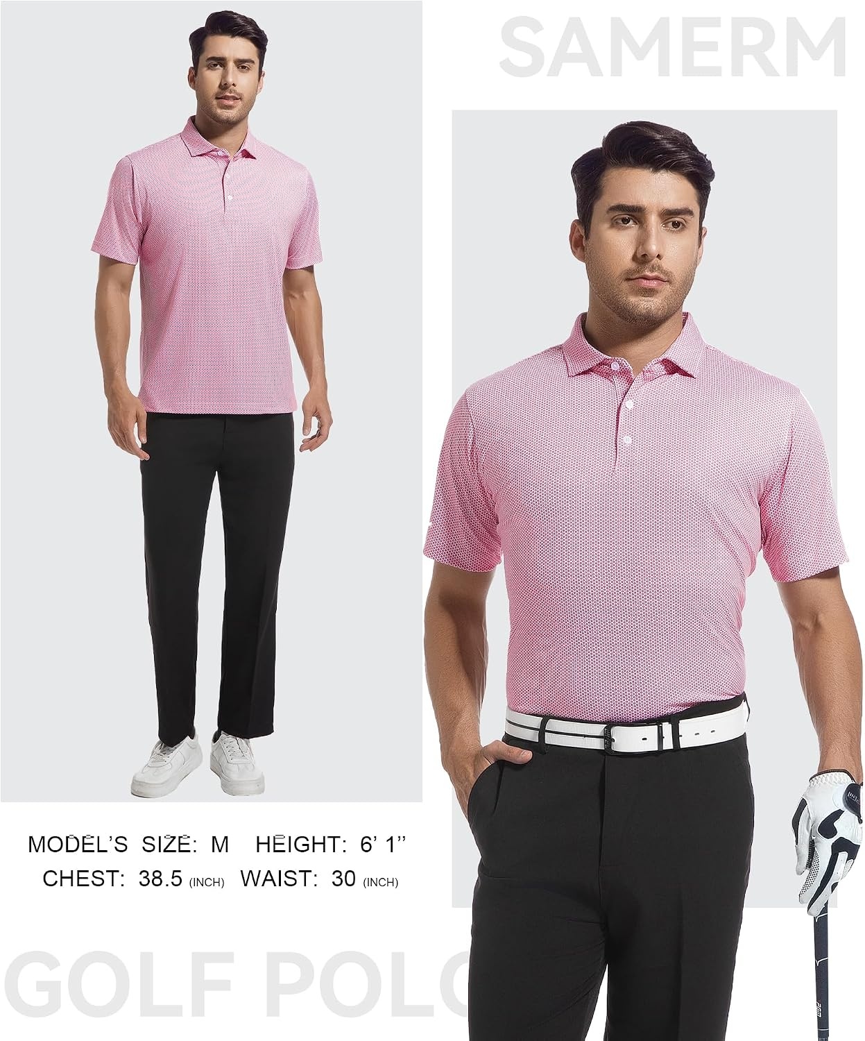 image:imageSAMERM Mens Golf Shirts Dry Fit Performance Sport Polo Shirts for Men Moisture Wicking Casual Print Golf Shirt Short Sleeve Stiff Collar 4Way Stretch Lightweight Comfort for SportWorkStay CoolWine Diamond Golf Shirt
