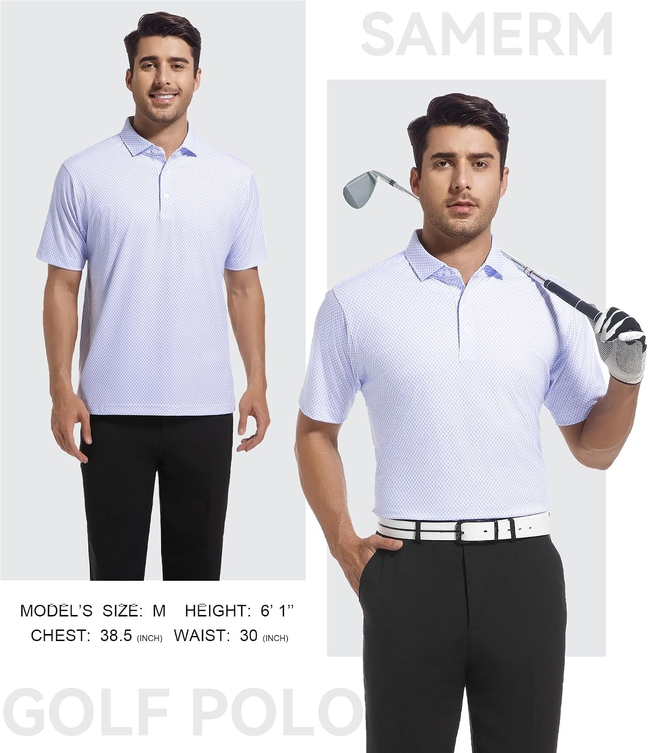 image:imageSAMERM Mens Golf Shirts Dry Fit Performance Sport Polo Shirts for Men Moisture Wicking Casual Print Golf Shirt Short Sleeve Stiff Collar 4Way Stretch Lightweight Comfort for SportWorkStay CoolWhite Circle Golf Shirt
