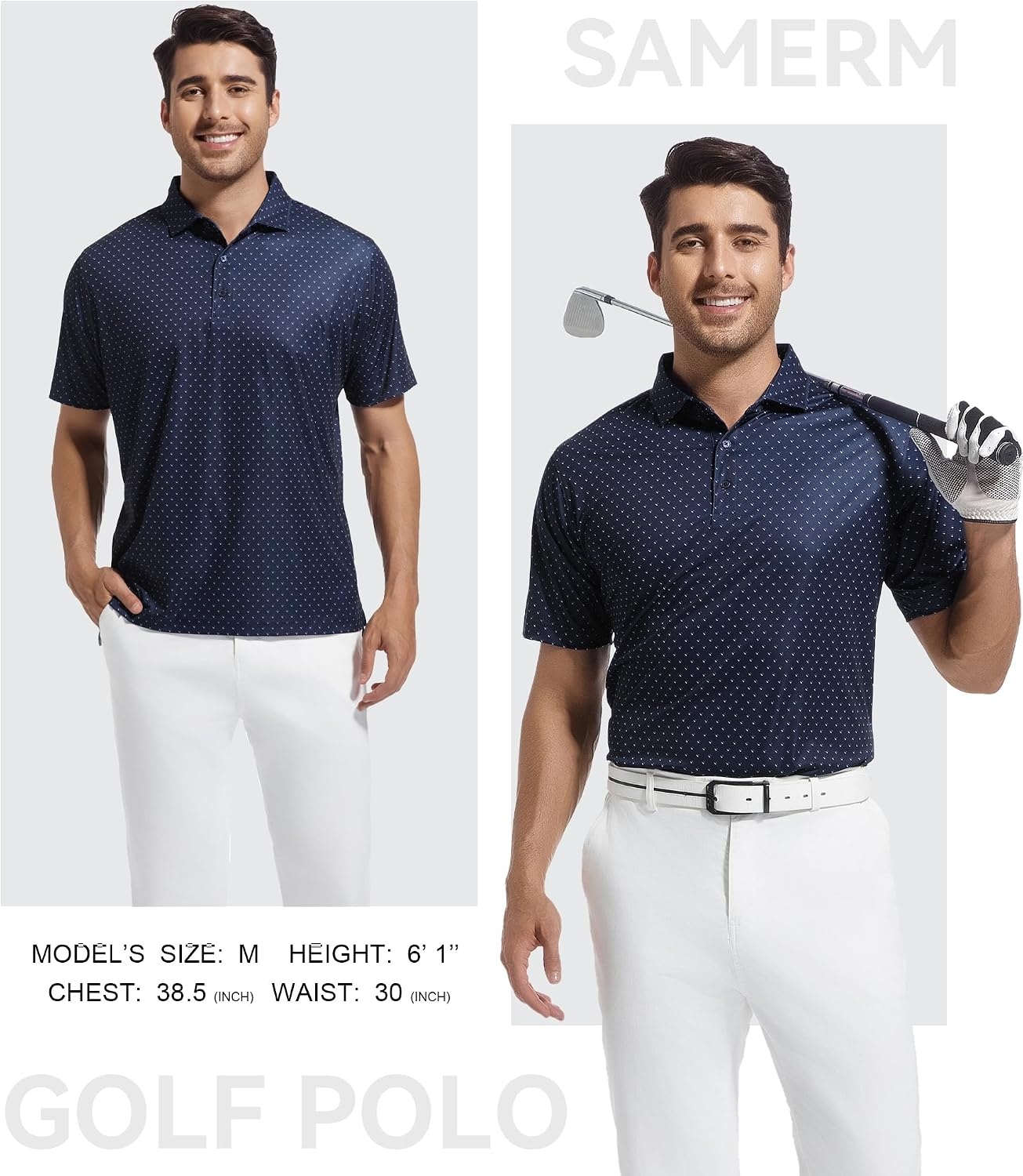 image:imageSAMERM Mens Golf Shirts Dry Fit Performance Sport Polo Shirts for Men Moisture Wicking Casual Print Golf Shirt Short Sleeve Stiff Collar 4Way Stretch Lightweight Comfort for SportWorkStay CoolNavy Sail Golf Shirt