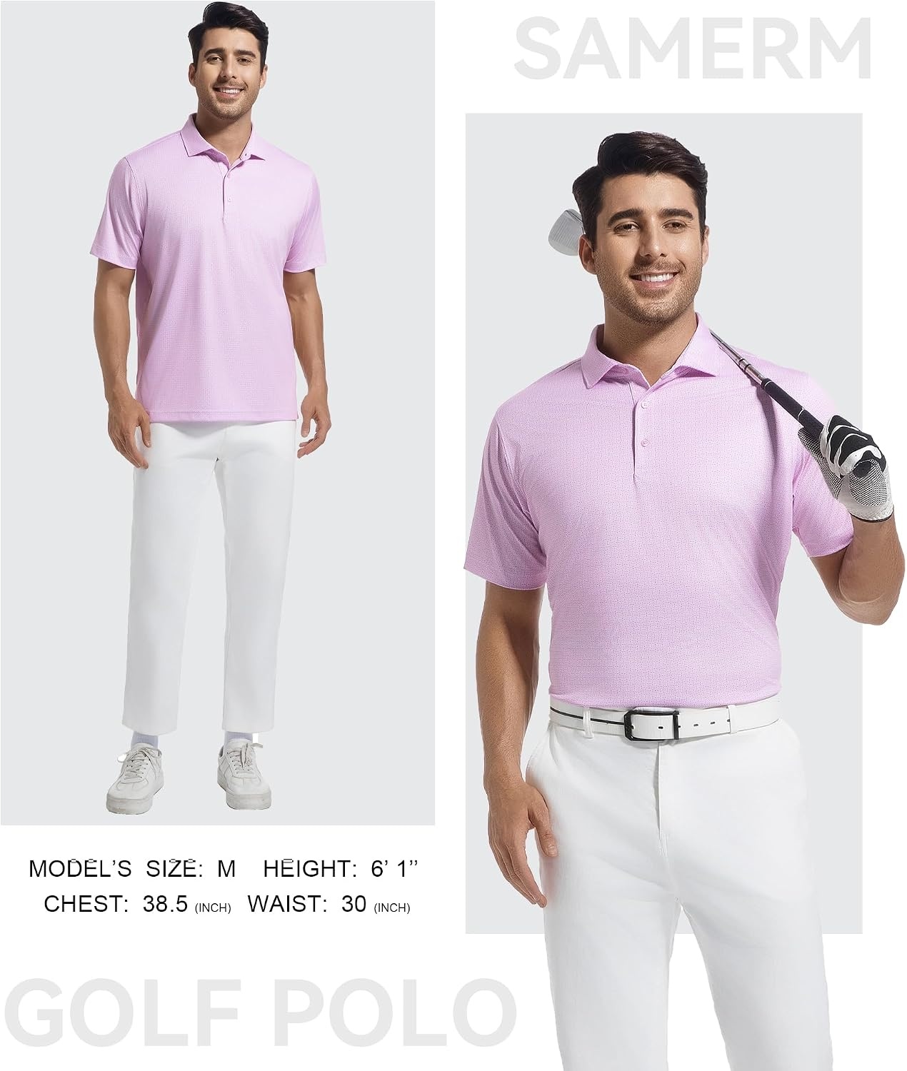 image:imageSAMERM Mens Golf Shirts Dry Fit Performance Sport Polo Shirts for Men Moisture Wicking Casual Print Golf Shirt Short Sleeve Stiff Collar 4Way Stretch Lightweight Comfort for SportWorkStay CoolPink Dots Golf Shirt