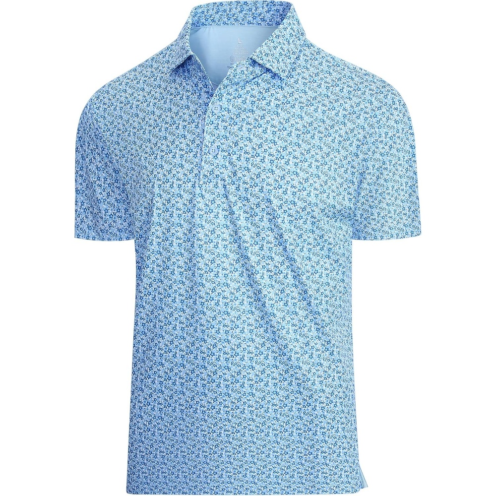 image:imageSAMERM Mens Golf Shirts Dry Fit Performance Sport Polo Shirts for Men Moisture Wicking Casual Print Golf Shirt Short Sleeve Stiff Collar 4Way Stretch Lightweight Comfort for SportWorkStay CoolBlue Flower Golf Shirt