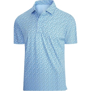 SAMERM Mens Golf Shirts Dry Fit Performance Sport Polo Shirts for Men | Moisture Wicking Casual Print Golf Shirt Short Sleeve Stiff Collar 4-Way Stretch Lightweight Comfort for Sport,Work,Stay Cool(Blue Flower Golf Shirt)