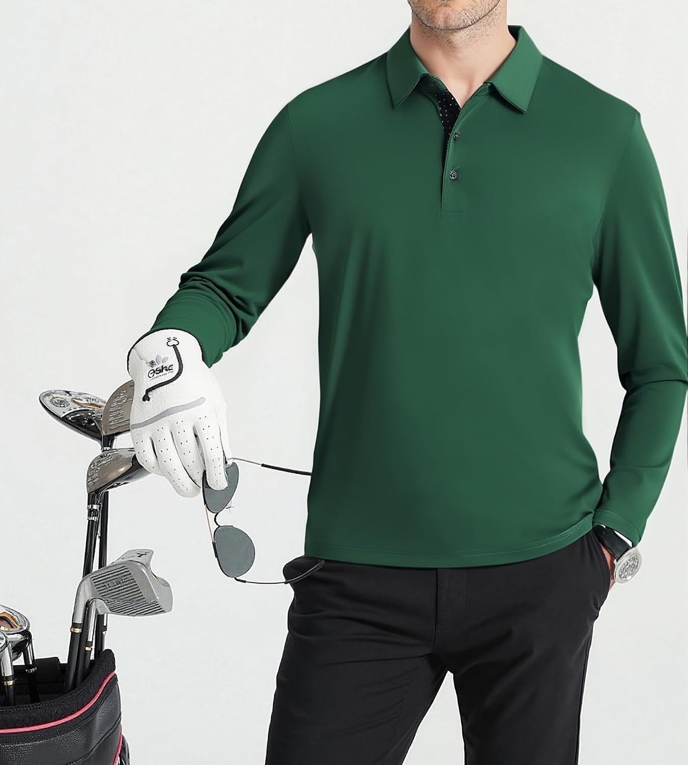 image:imageSAMERM Mens Long Sleeve Polo Shirts Moisture Wicking Golf Shirts Soft 4Way Stretch Performance Collared Shirt UPF 50Dry Fitamp Lightweight Ideal for GolfOffice WorkCasual WearMens Polo Green