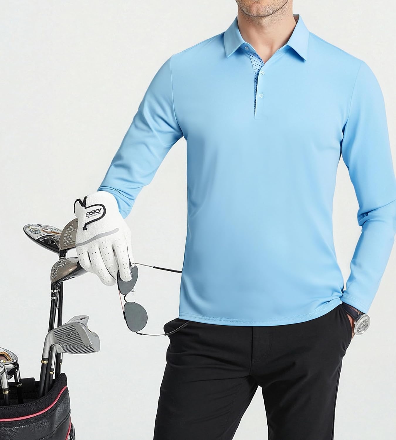 image:imageSAMERM Mens Long Sleeve Polo Shirts Moisture Wicking Golf Shirts Soft 4Way Stretch Performance Collared Shirt UPF 50Dry Fitamp Lightweight Ideal for GolfOffice WorkCasual WearMens Polo Blue