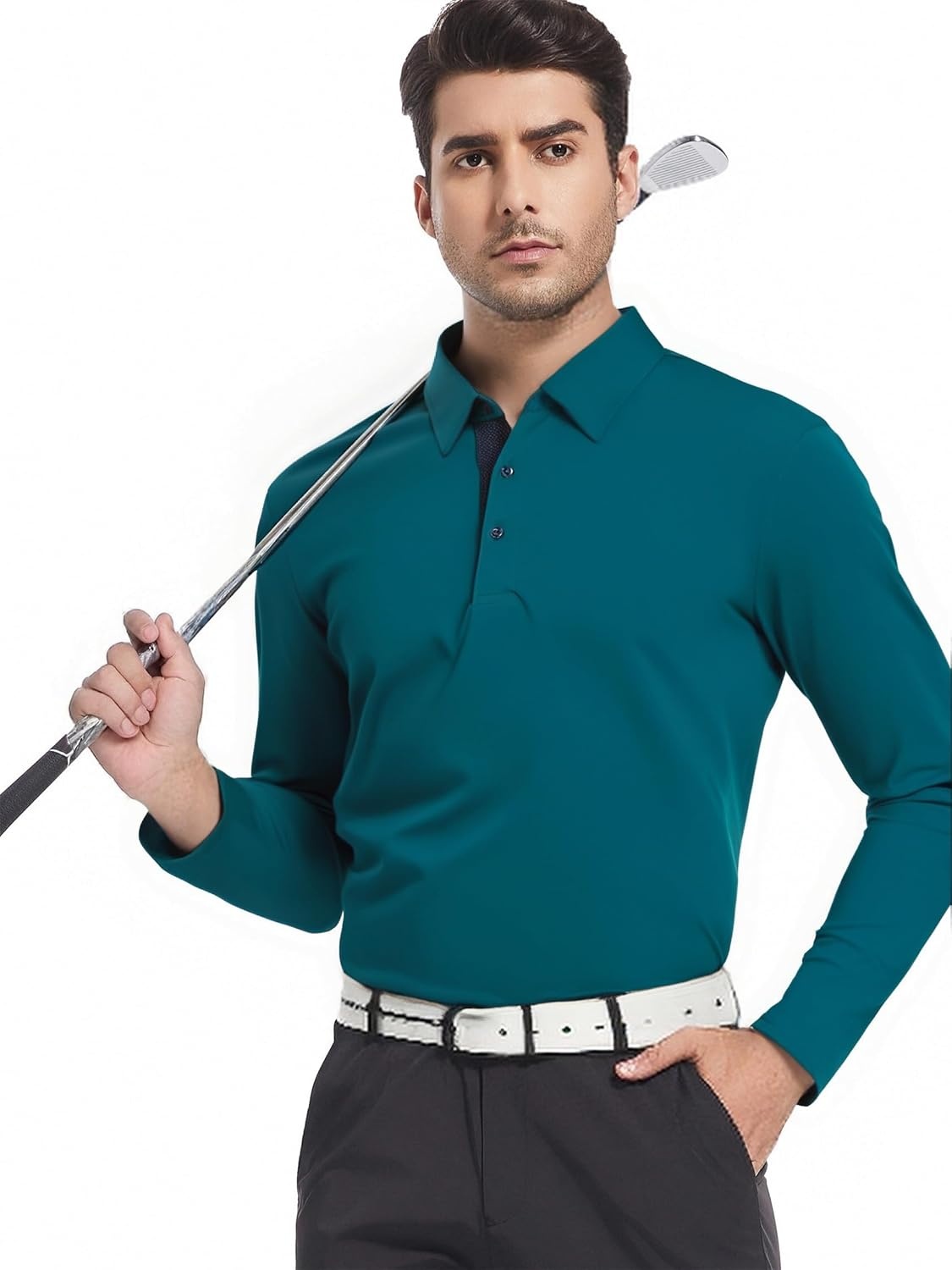 image:imageSAMERM Mens Long Sleeve Polo Shirts Moisture Wicking Golf Shirts Soft 4Way Stretch Performance Collared Shirt UPF 50Dry Fitamp Lightweight Ideal for GolfOffice WorkCasual WearMens Polo Teal