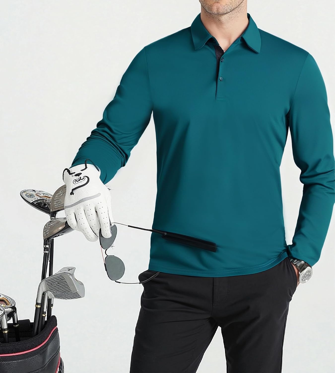 image:imageSAMERM Mens Long Sleeve Polo Shirts Moisture Wicking Golf Shirts Soft 4Way Stretch Performance Collared Shirt UPF 50Dry Fitamp Lightweight Ideal for GolfOffice WorkCasual WearMens Polo Teal