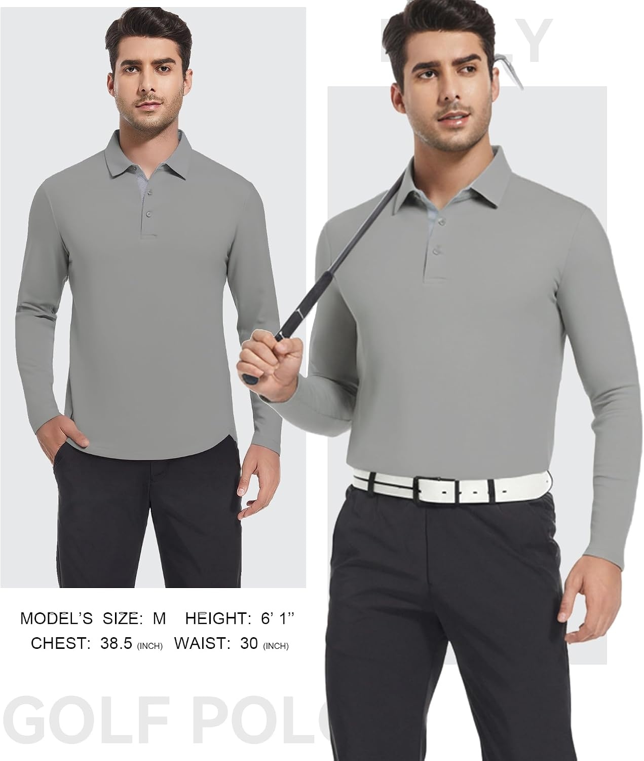 image:imageSAMERM Mens Long Sleeve Polo Shirts Moisture Wicking Golf Shirts Soft 4Way Stretch Performance Collared Shirt UPF 50Dry Fitamp Lightweight Ideal for GolfOffice WorkCasual WearMens Polo Grey