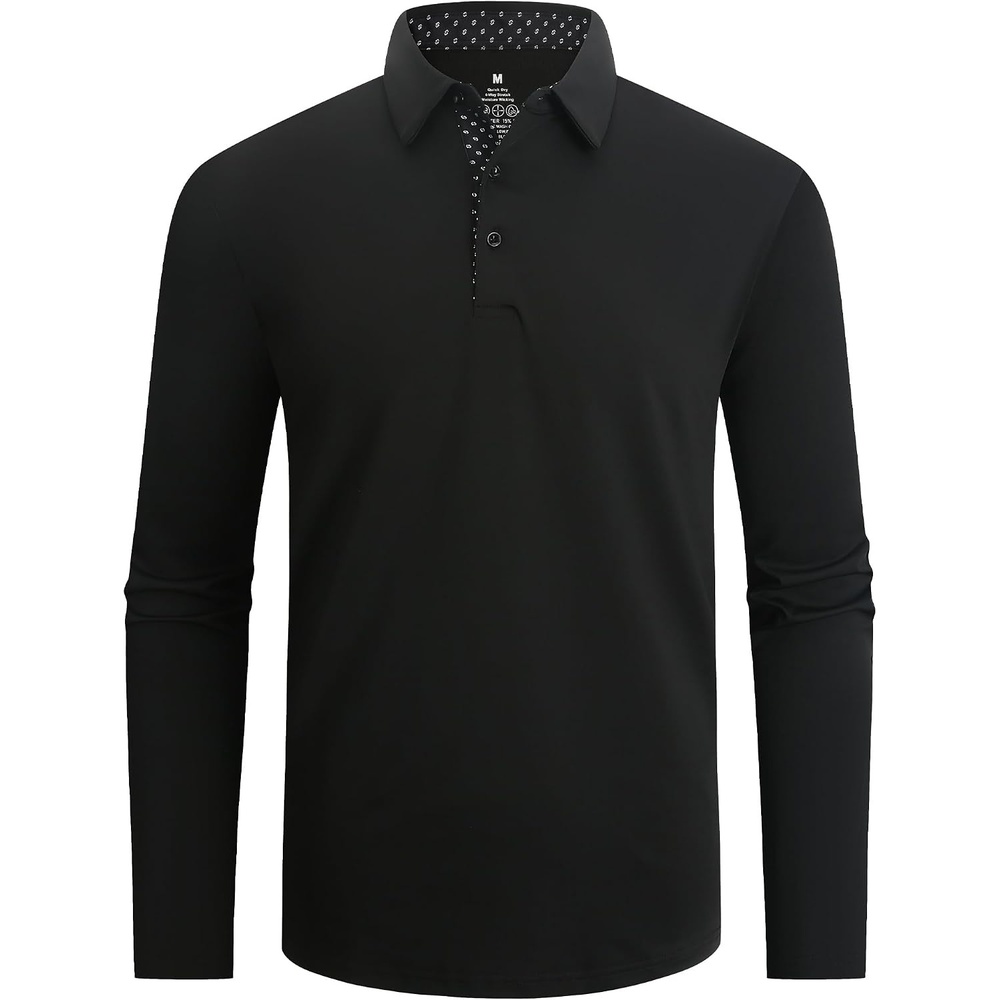 image:imageSAMERM Mens Long Sleeve Polo Shirts Moisture Wicking Golf Shirts Soft 4Way Stretch Performance Collared Shirt UPF 50Dry Fitamp Lightweight Ideal for GolfOffice WorkCasual WearMens Polo Black