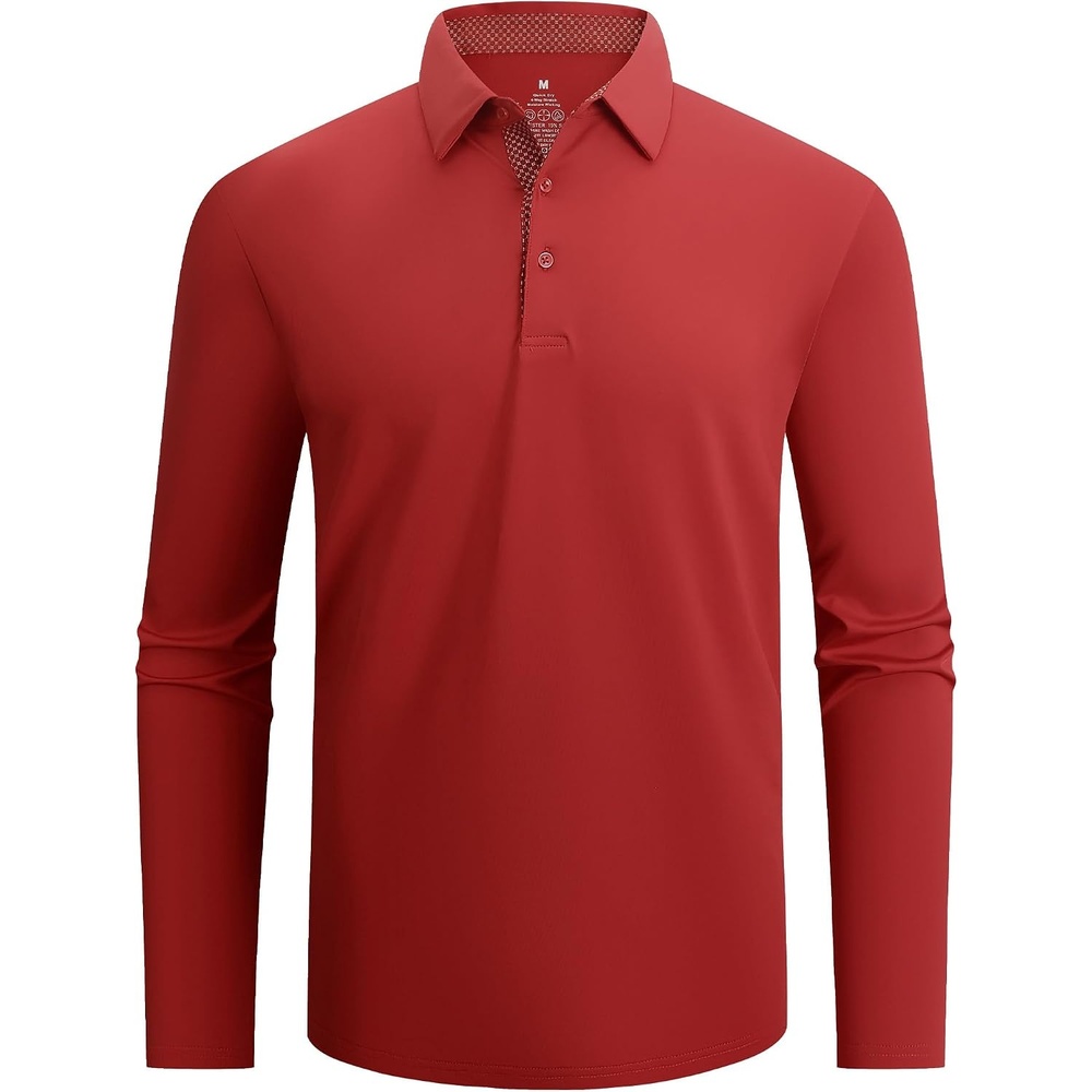 image:imageSAMERM Mens Long Sleeve Polo Shirts Moisture Wicking Golf Shirts Soft 4Way Stretch Performance Collared Shirt UPF 50Dry Fitamp Lightweight Ideal for GolfOffice WorkCasual WearMens Polo Red