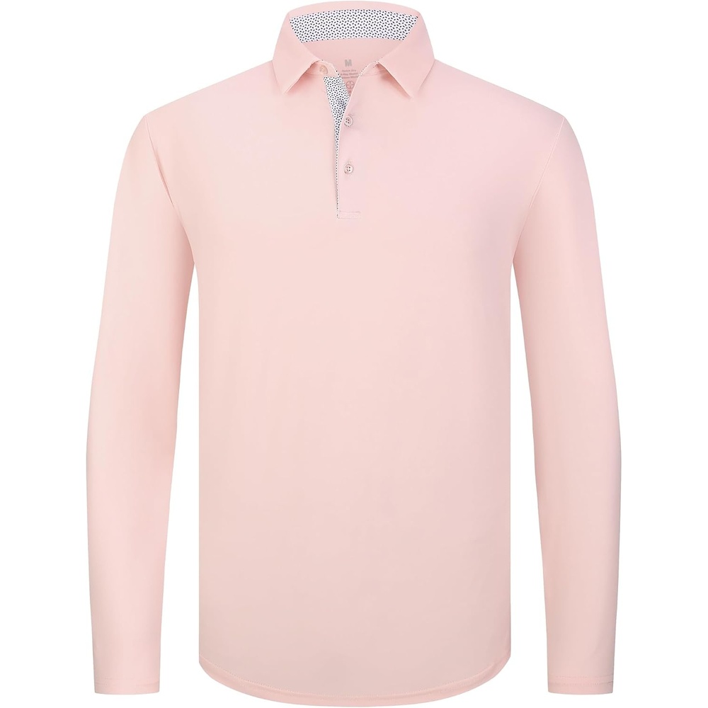 image:imageSAMERM Mens Long Sleeve Polo Shirts Moisture Wicking Golf Shirts Soft 4Way Stretch Performance Collared Shirt UPF 50Dry Fitamp Lightweight Ideal for GolfOffice WorkCasual WearMens Polo Pink