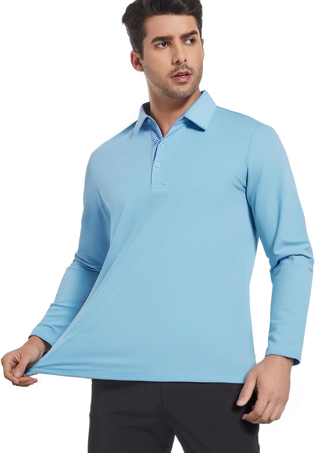 image:imageSAMERM Mens Long Sleeve Polo Shirts Moisture Wicking Golf Shirts SoftMens Polo Blue