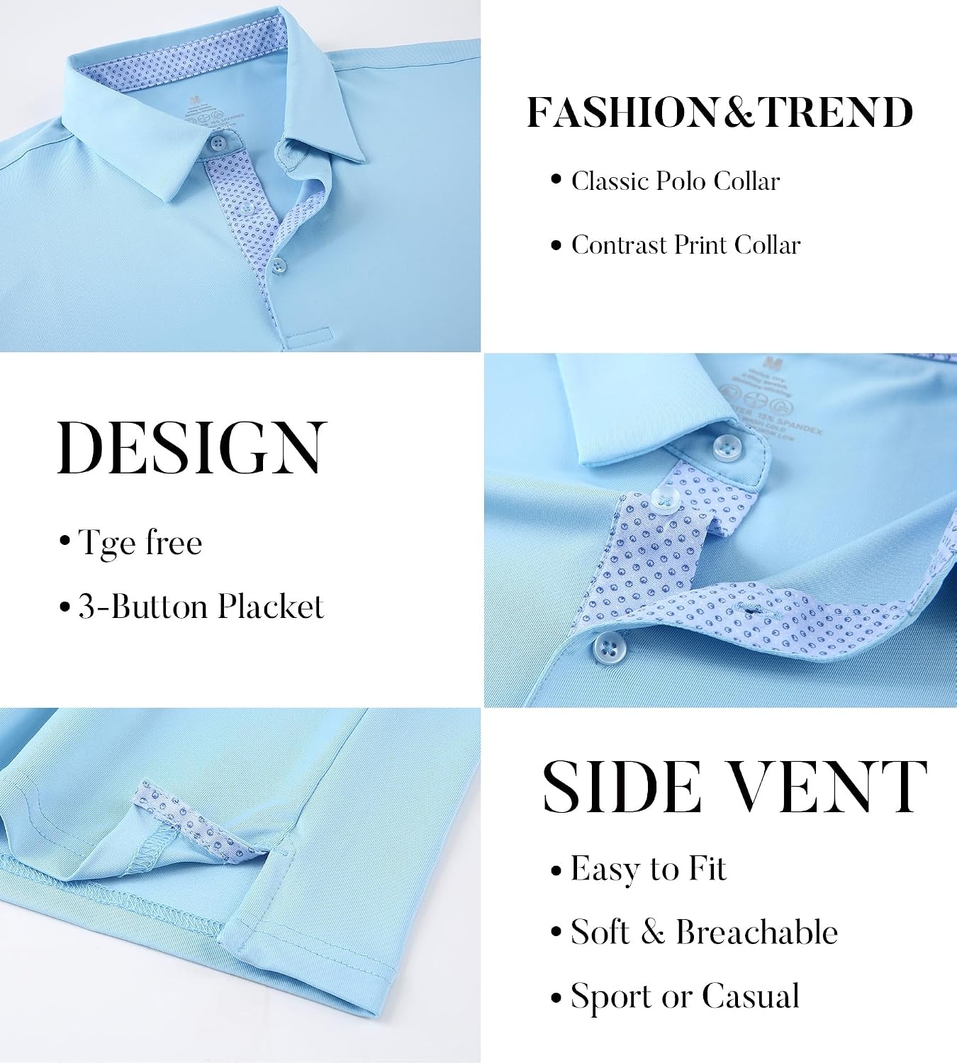 image:imageSAMERM Mens Long Sleeve Polo Shirts Moisture Wicking Golf Shirts SoftMens Polo Blue