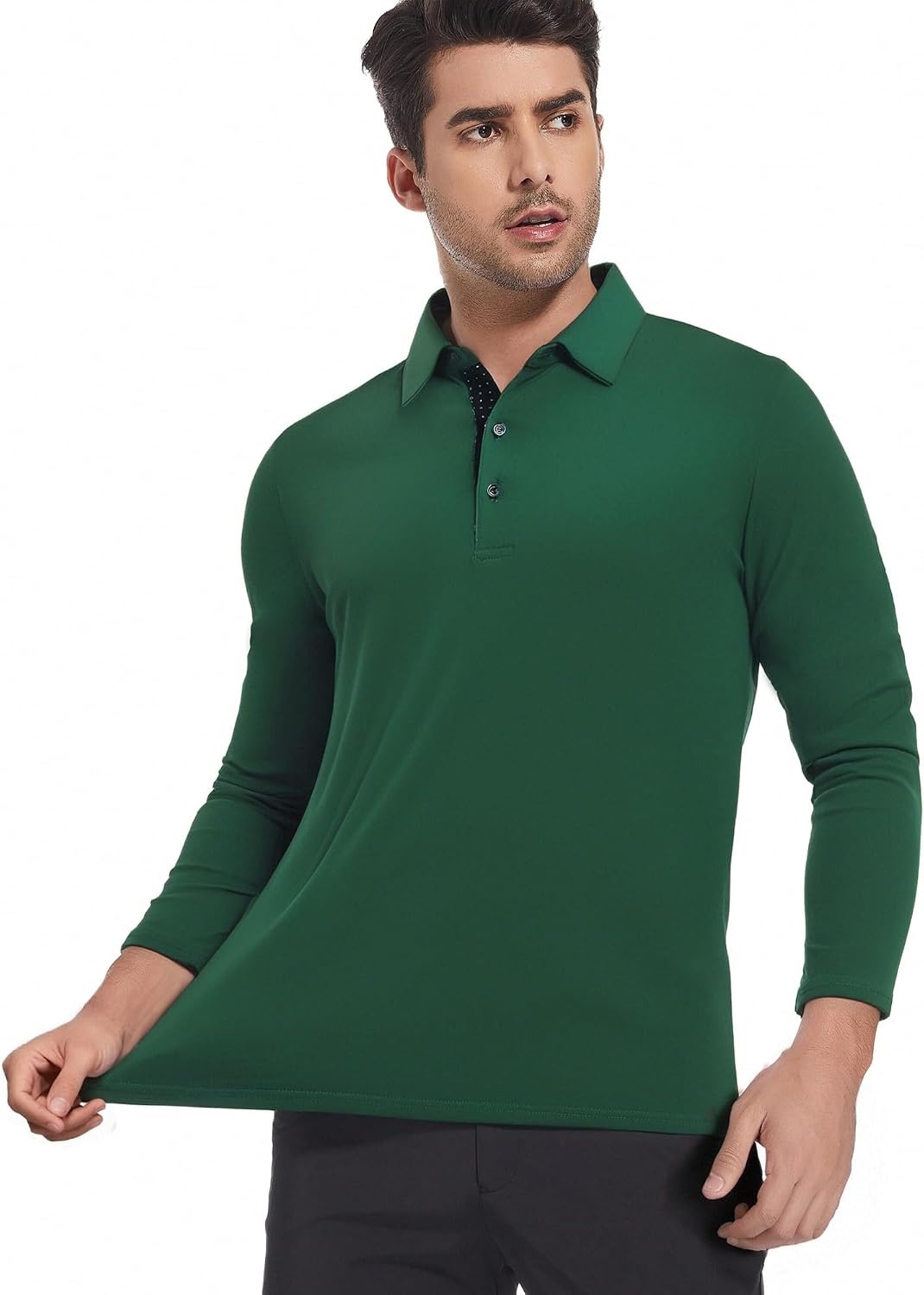 image:imageSAMERM Mens Long Sleeve Polo Shirts Moisture Wicking Golf Shirts SoftMens Polo Green