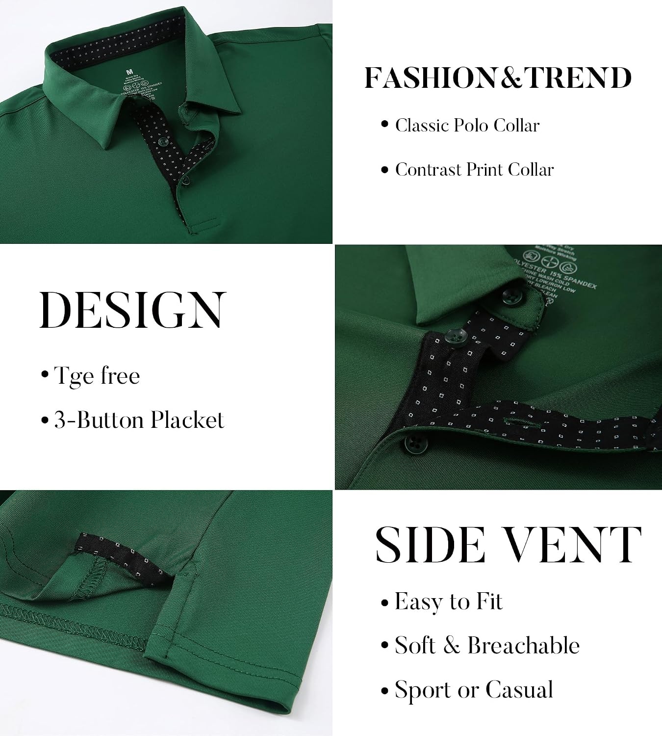 image:imageSAMERM Mens Long Sleeve Polo Shirts Moisture Wicking Golf Shirts SoftMens Polo Green