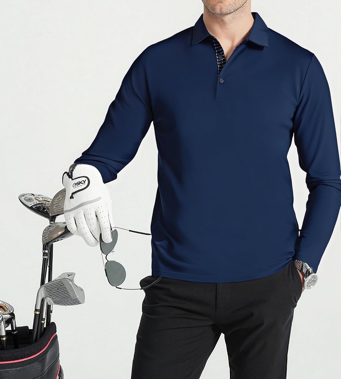 image:imageSAMERM Mens Long Sleeve Polo Shirts Moisture Wicking Golf Shirts SoftMens Polo Navy