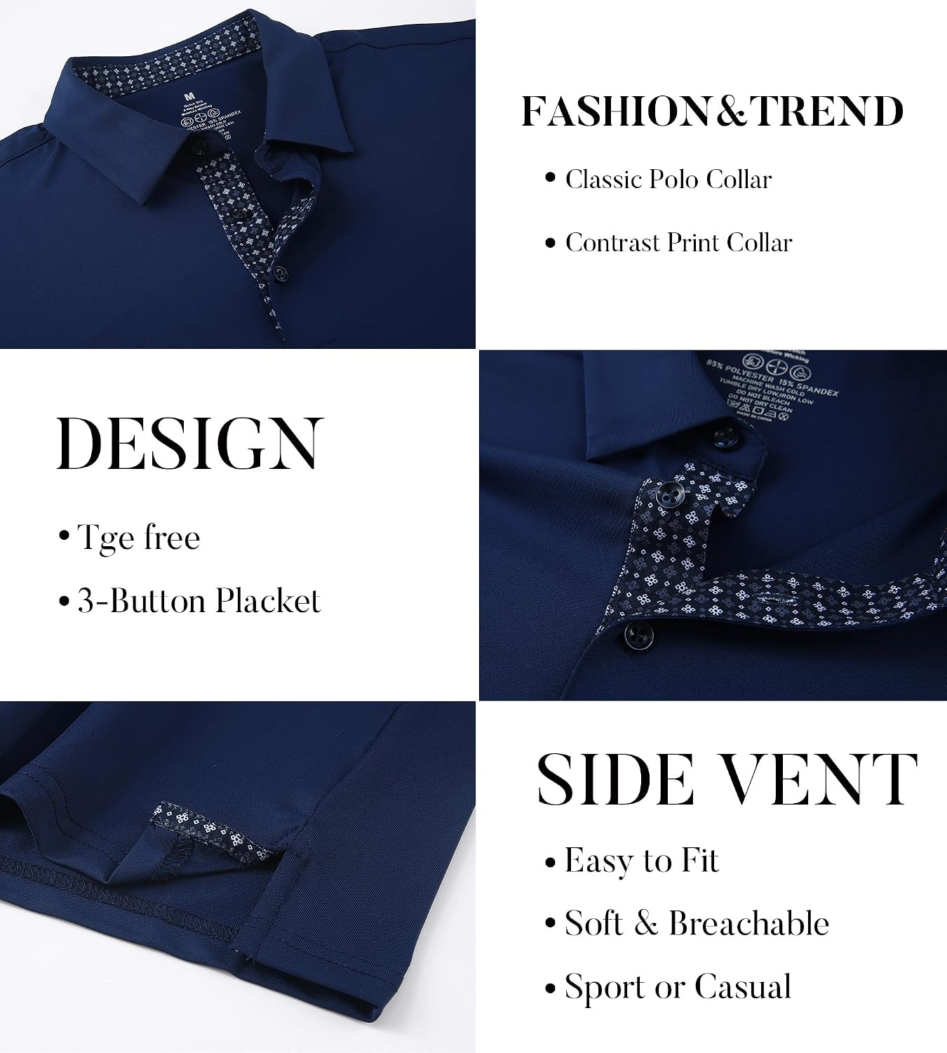 image:imageSAMERM Mens Long Sleeve Polo Shirts Moisture Wicking Golf Shirts SoftMens Polo Navy
