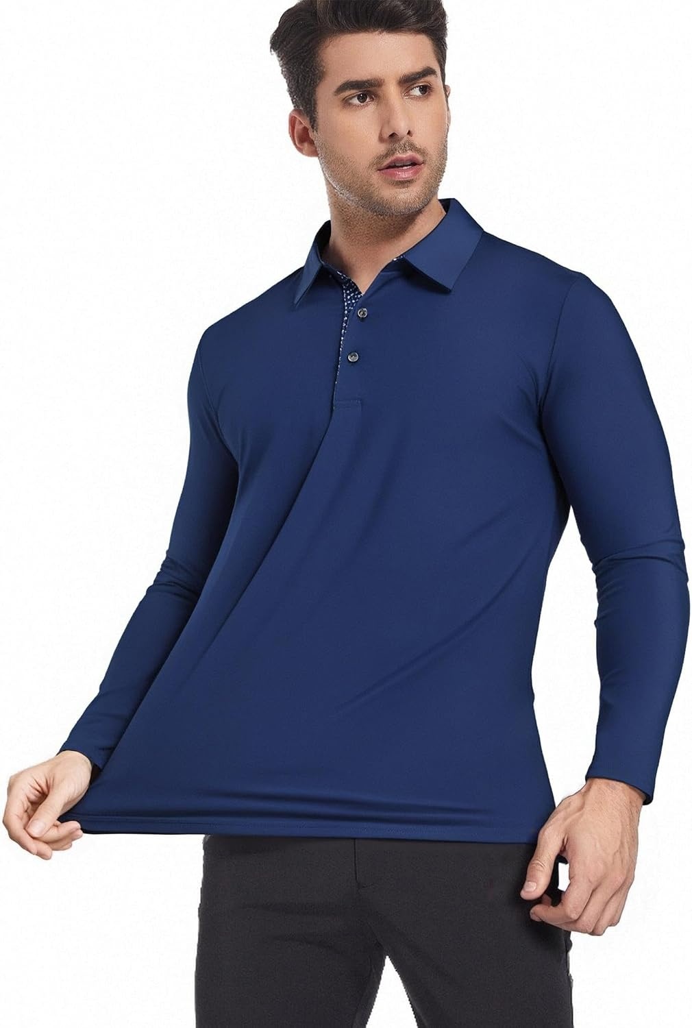 image:imageSAMERM Mens Long Sleeve Polo Shirts Moisture Wicking Golf Shirts SoftMens Polo Navy